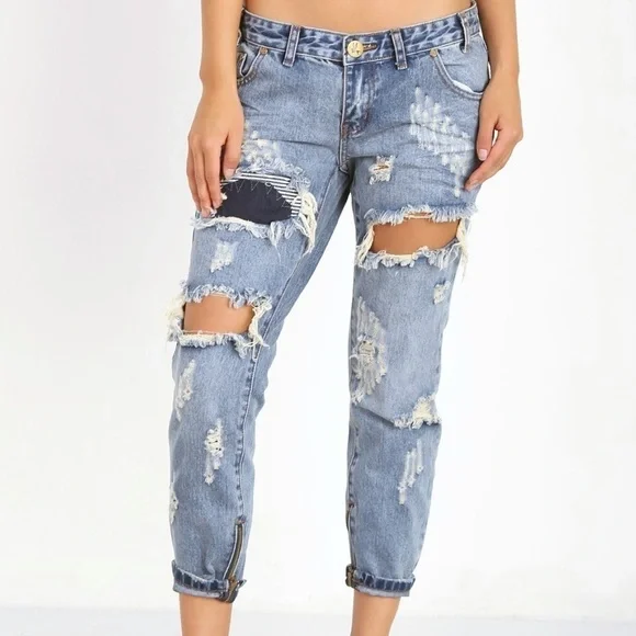 Revolve Jeans Womens 24 One Teaspoon Free Bird Dusty Destroyed Low Rise 90s Goth - Picture 3 of 14